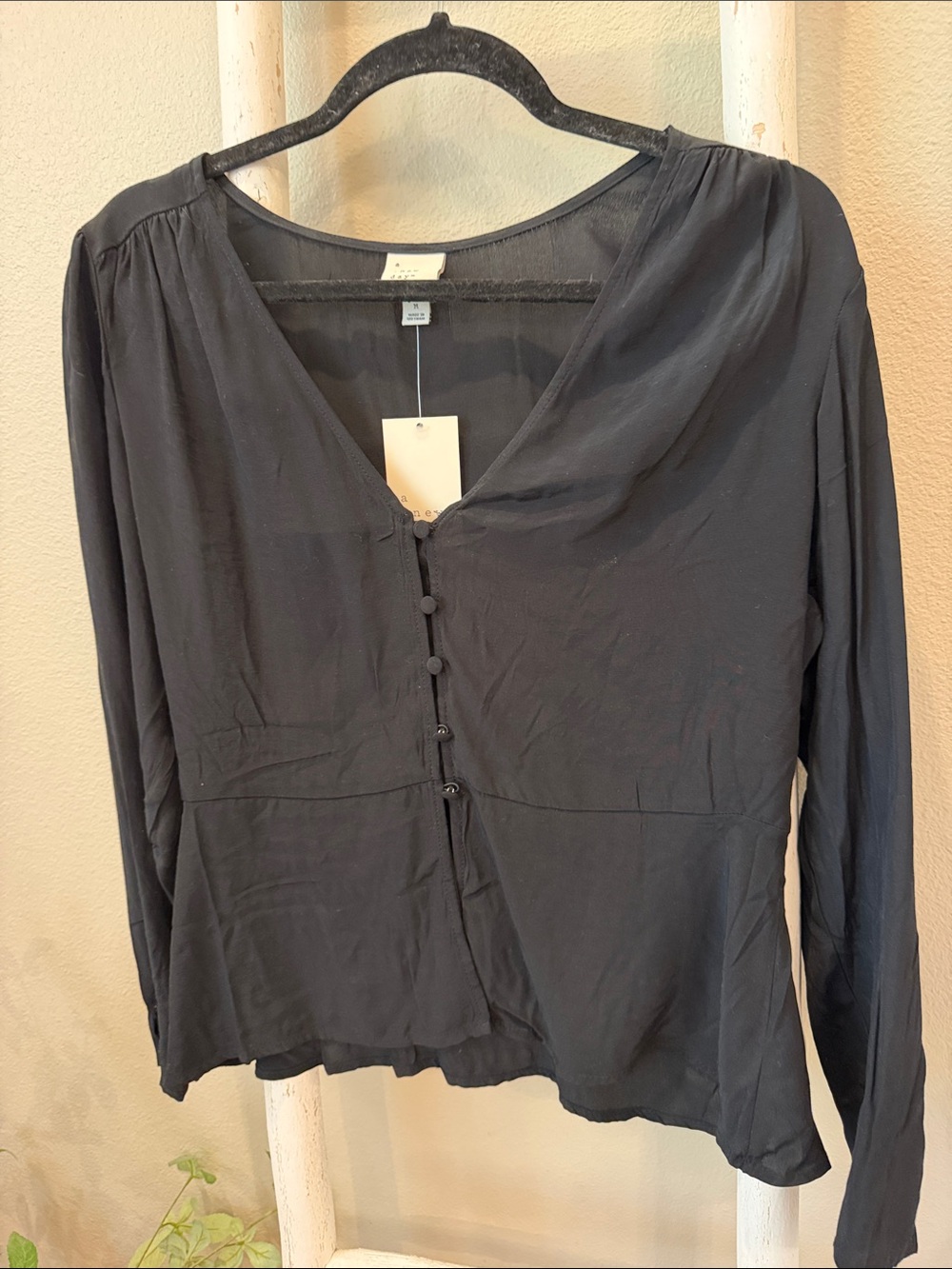 Lightweight Black V-Neck Button-Front Women's Top- a new day- NWT